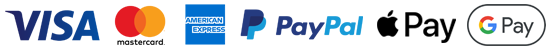 Accepted payment methods: Visa, Mastercard, Amex, PayPal, Apple Pay, Google Pay