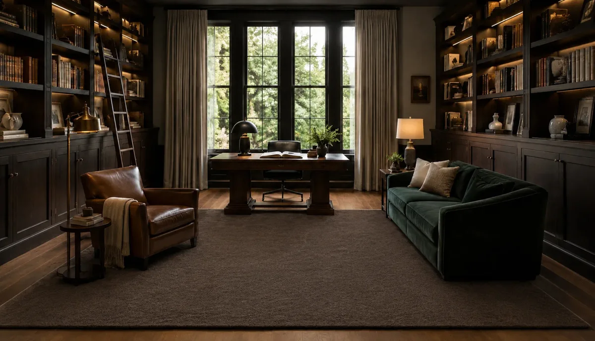 Plain Dark Peat Brown Wool Rug