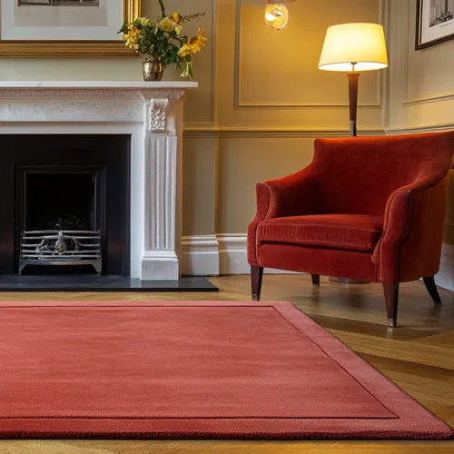 Mid Brown Red Wool Rug with Antique Pink Border - Rug Roomset Collection Mid Brown Red Wool Rug with Antique Pink Border - Rug Roomset Collection
