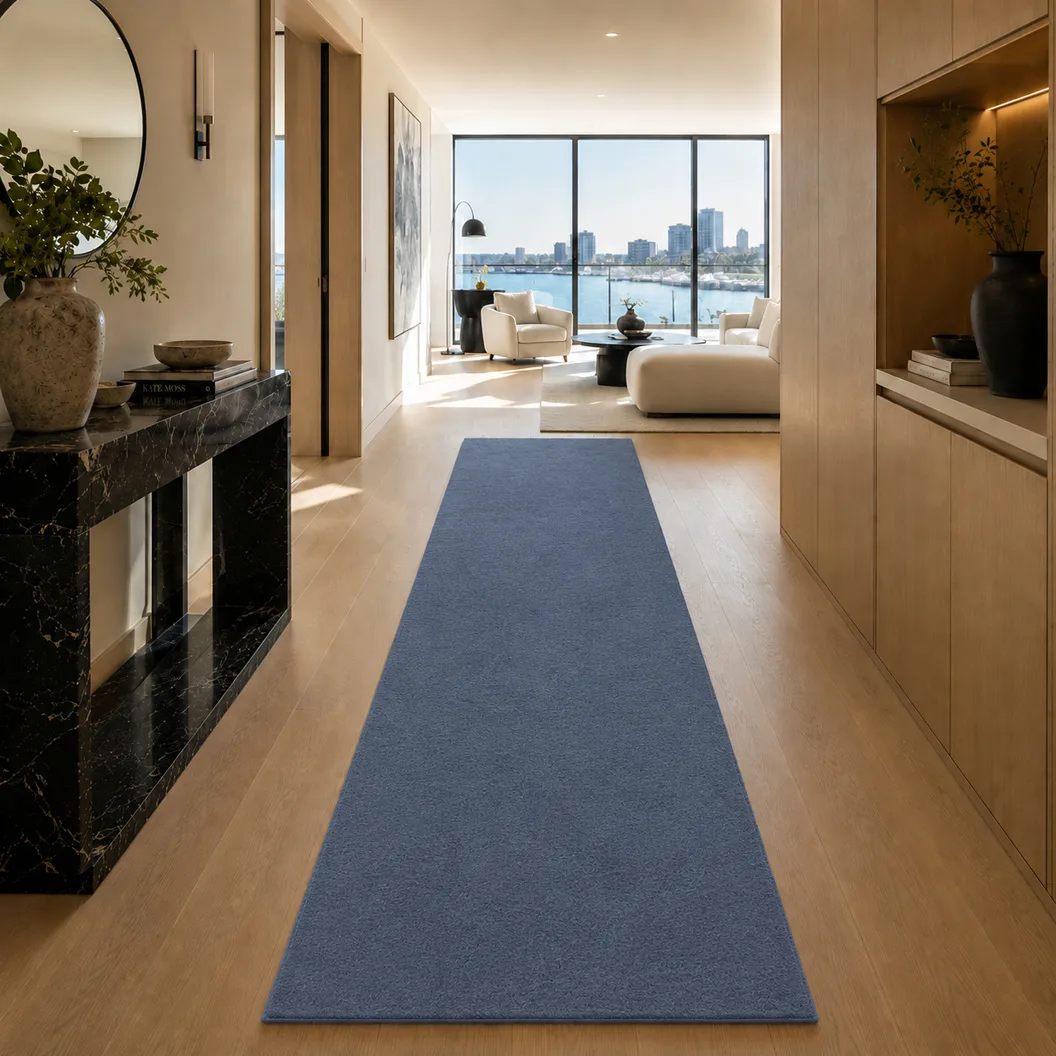 Plain Capri Blue Wool Runner - Rug Roomset Collection