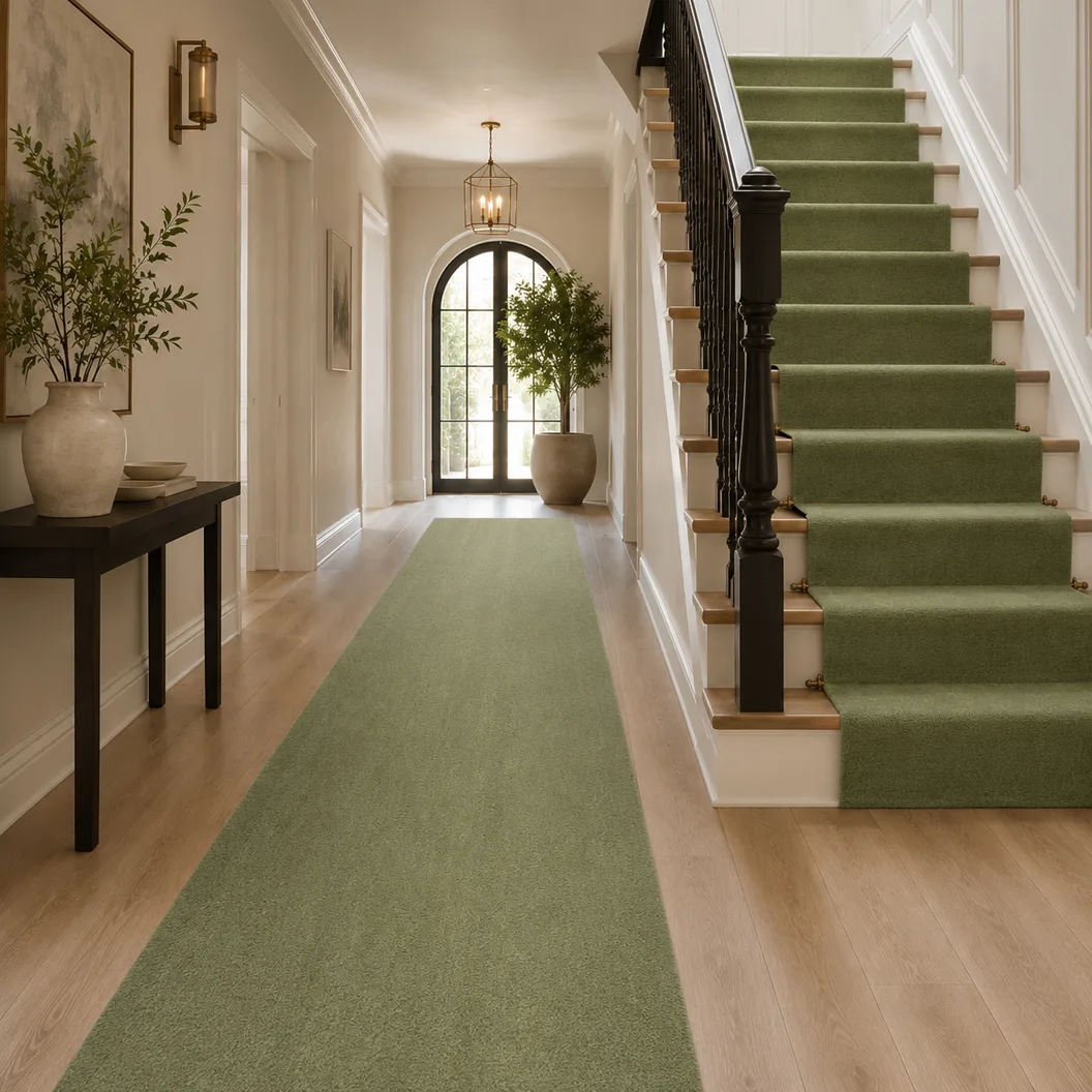 Plain Mid Grass Green Wool Runner - Rug Roomset Collection Plain Mid Grass Green Wool Runner - Rug Roomset Collection