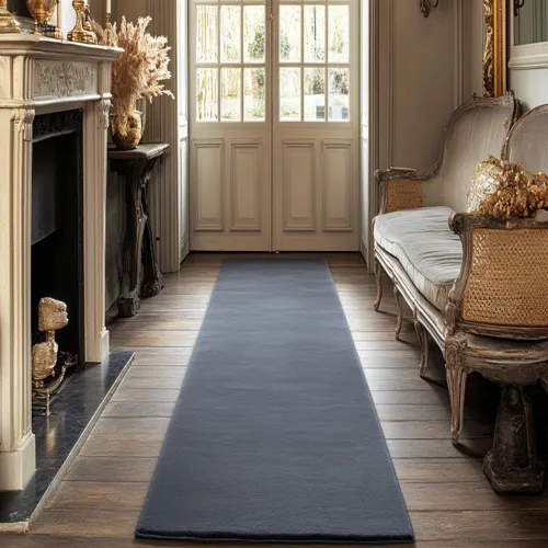 Plain Mid Green Blue Wool Runner - Rug Roomset Collection