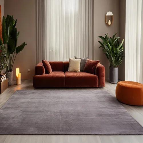 Plain Mid Graphite Grey Viscose Rug