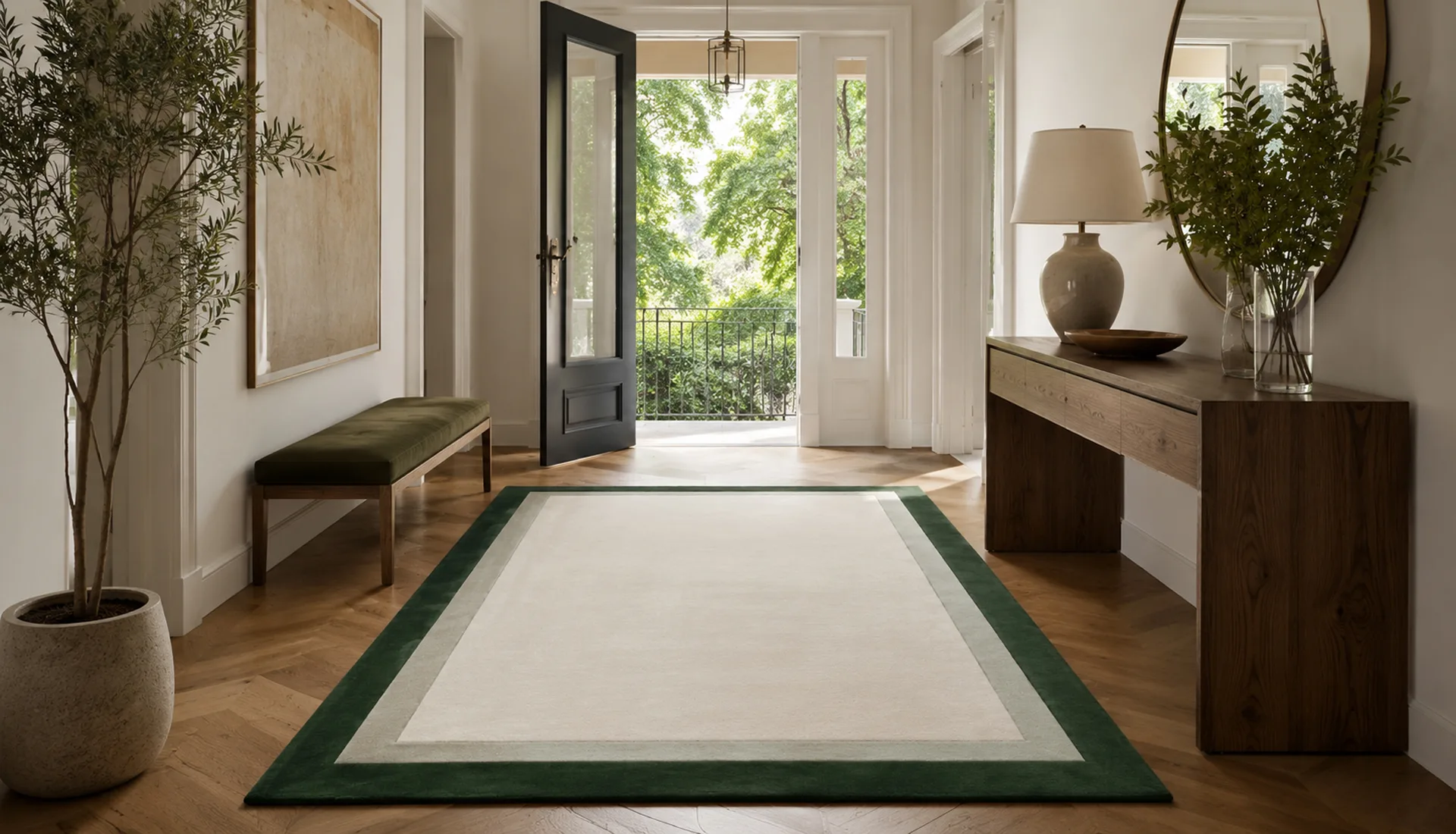Traffic White Wool Rug with Wool Borders