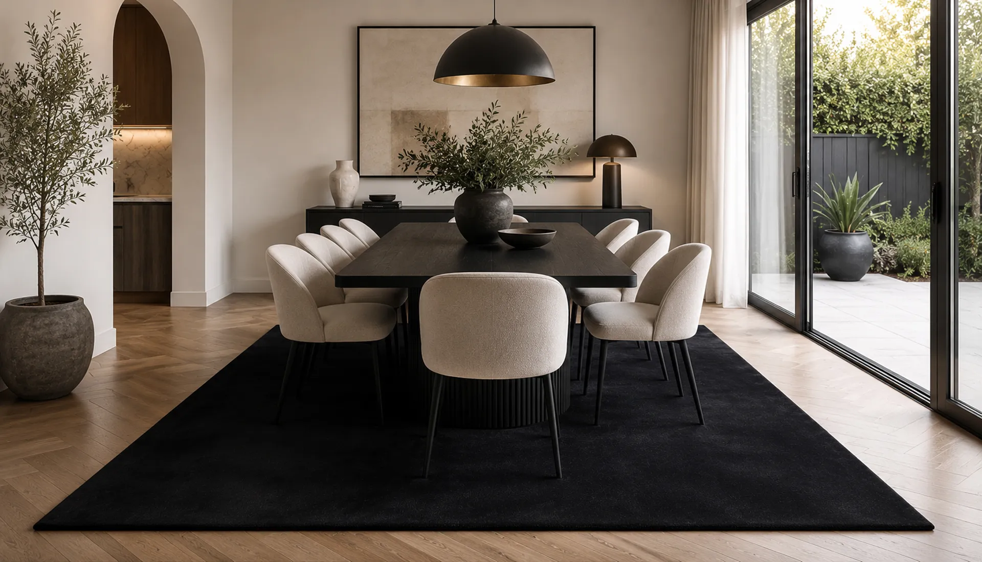 Plain Jet Black Wool Rug