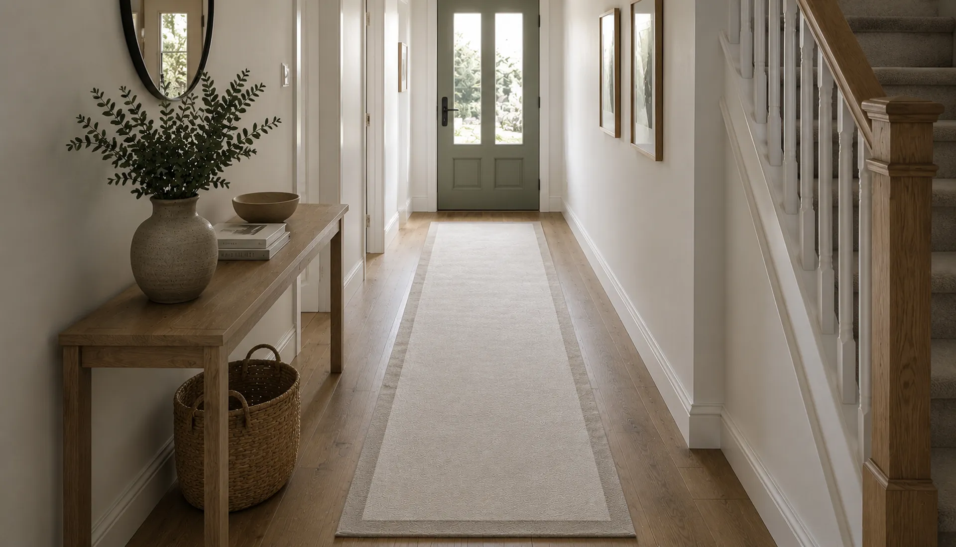 Signal White Wool Runner with Ivory White Border