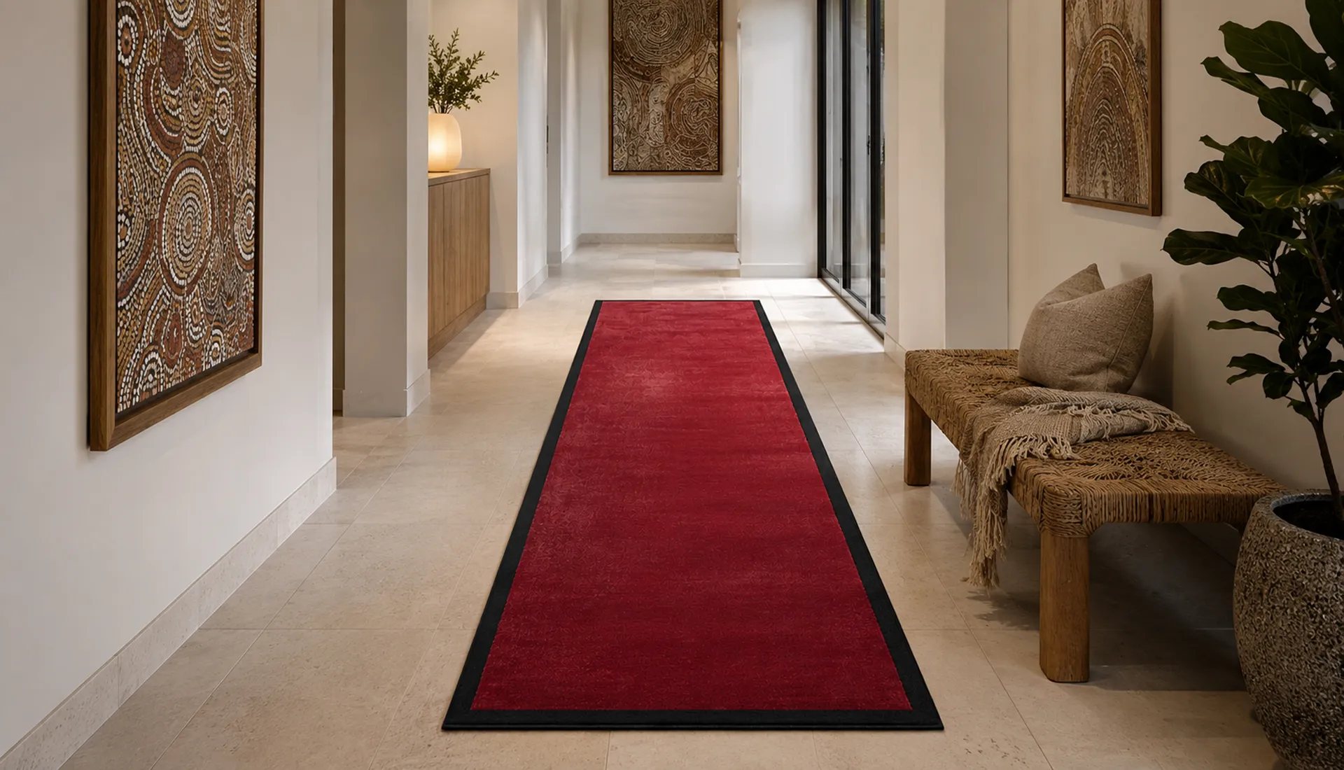 Raspberry Red Wool Runner with Jet Black Border