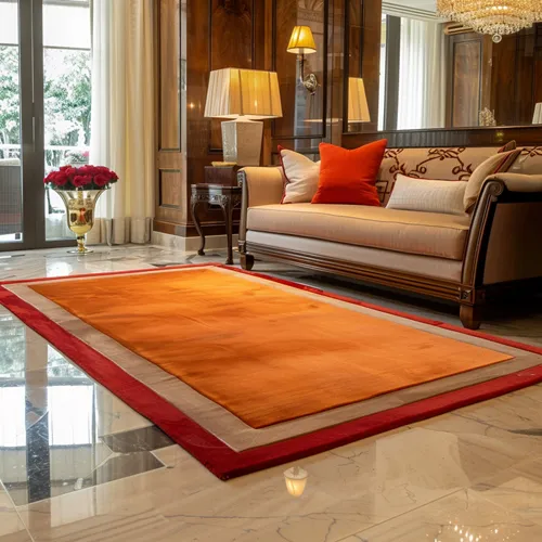 Traffic Orange Viscose Rug with Wool Borders