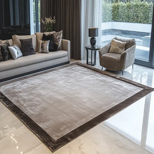 Agate Grey Viscose Rug with Quartz Grey Border