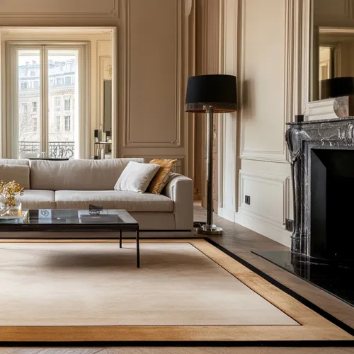 Cream Wool Rug with Wool & Viscose Borders