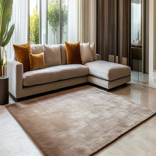 Plain Beige Viscose Rug