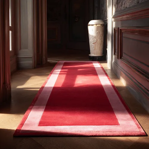 Strawberry Pink Wool Runner with Hint of Rose Pink Viscose Inset Border
