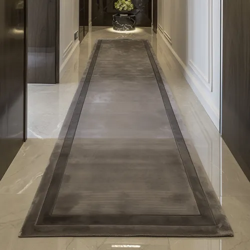 Dark Platinum Grey Viscose Runner with Basalt Grey Inset Border
