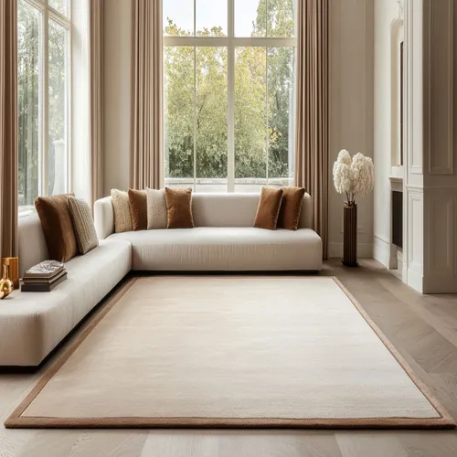 Cream Wool Rug with Beige Grey Border